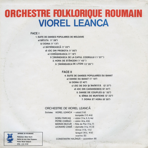 ladda ner album Orchestre Folklorique Roumain Viorel Leancă - Orchestre Folklorique Roumain Viorel Leancă