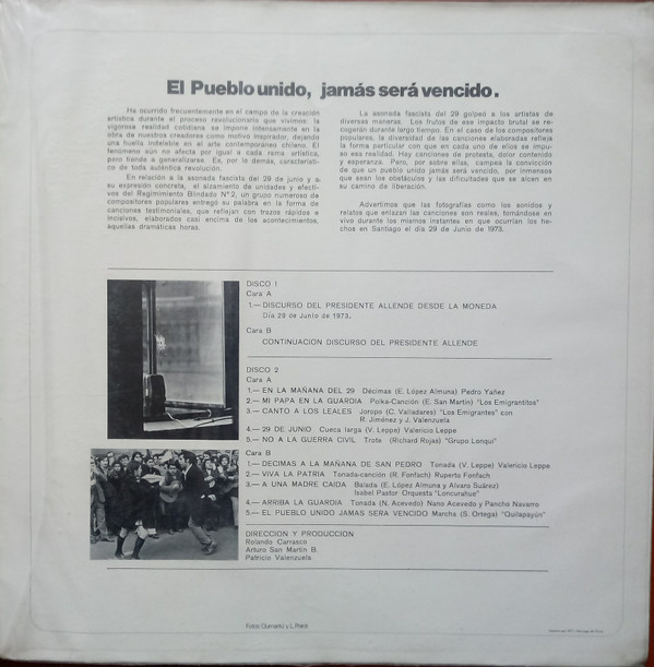 télécharger l'album Various - 29 de Junio de 1973 El Pueblo Unido Jamas Sera Vencido