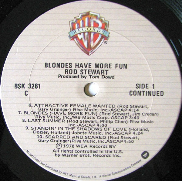 Rod Stewart - Blondes Have More Fun | Warner Bros. Records (BSK 3261) - 5