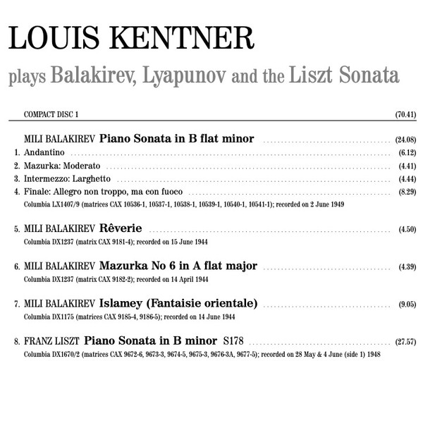 lataa albumi Louis Kentner, Balakirev, Lyapunov, Liszt - Louis Kentner Plays Balakirev Lyapunov And The Liszt Sonata