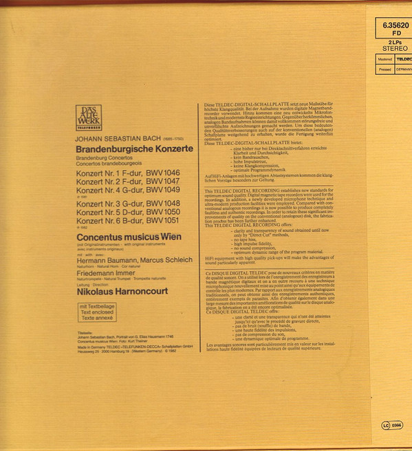 lataa albumi Bach, Concentus Musicus Wien, Nikolaus Harnoncourt - Brandenburgische Konzerte Nr 1 6