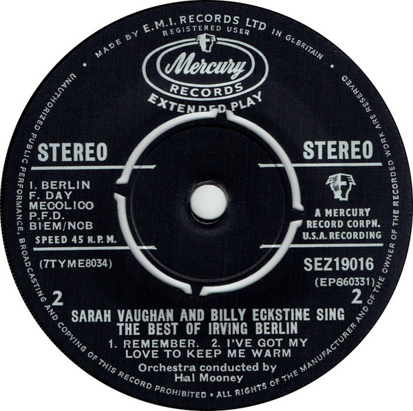 télécharger l'album Sarah Vaughan, Billy Eckstine - Sing The Best Of Irving Berlin