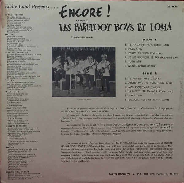 Les Barefoot Boys Et Loma - Encore! | Tahiti Records (EL 1023) - 2