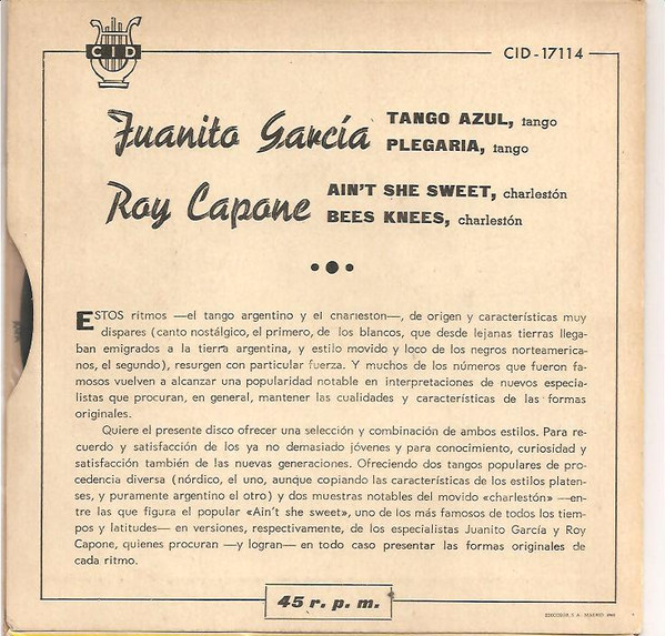 descargar álbum Juanito García, Roy Capone - Tango Azul Plegaria Aint She Sweet Bees Knees