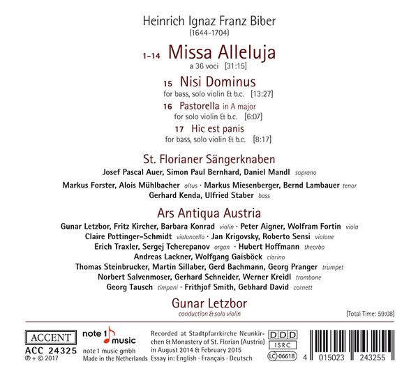 ladda ner album Heinrich Ignaz Franz Biber, St Florianer Sängerknaben, Ars Antiqua Austria, Gunar Letzbor - Missa Alleluja Nisi Dominus