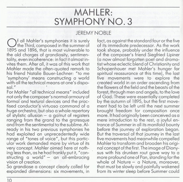 descargar álbum Mahler, New York Choral Artists, Brooklyn Boys Chorus, Christa Ludwig, New York Philharmonic, Leonard Bernstein - Symphonie No3