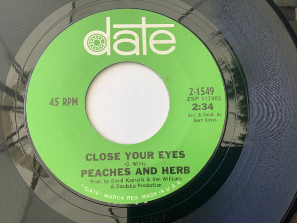 PEACHES & HERB--PICTURE SLEEVE + 45---(CLOSE YOUR EYES)---PS--PIC---SLV