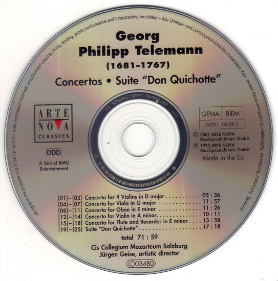 ladda ner album Georg Philipp Telemann, Cis Collegium Mozarteum Salzburg, Jürgen Geise - Concertos For Violins Viola Oboe Flutes Suite Don Quichotte