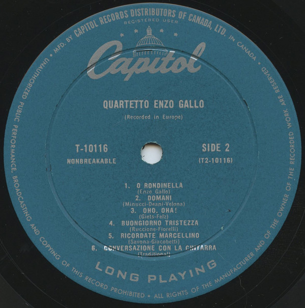 Quartetto Enzo Gallo - Quartetto Enzo Gallo | Capitol Records (T -10116) - 4