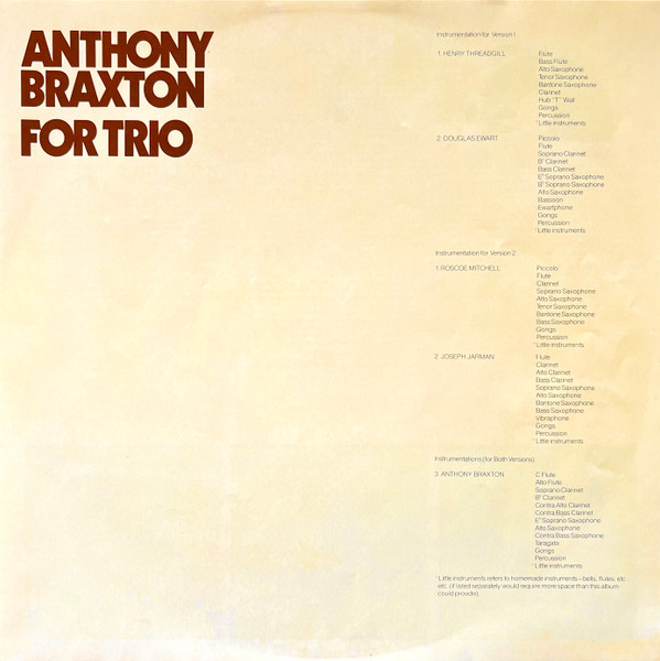 Anthony Braxton - For Trio | Arista (AB 4181) - 5