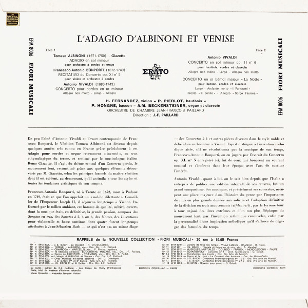 descargar álbum T Albinoni, A Vivaldi, FA Bonporti, Orchestre De Chambre JeanFrançois Paillard - Ladagio DAlbinoni Et Venise