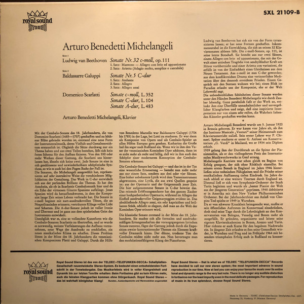 baixar álbum Ludwig Van Beethoven Baldassare Galuppi Domenico Scarlatti Arturo Benedetti Michelangeli - Arturo Benedetti Michelangeli Beethoven Sonate Nr 32 C Moll Galuppi Sonate Nr 5 C Dur Scarlatti 3 Sonaten