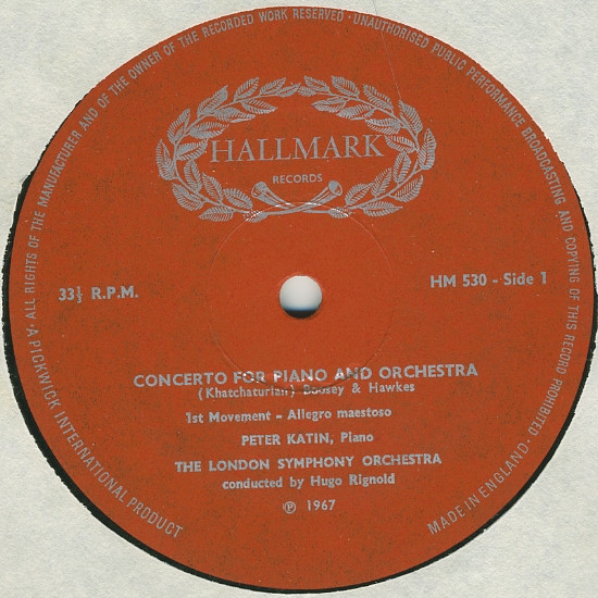 Album herunterladen Khatchaturian, Peter Katin Piano London Symphony Orchestra Conductor Hugo Rignold - Concerto For Piano Orchestra