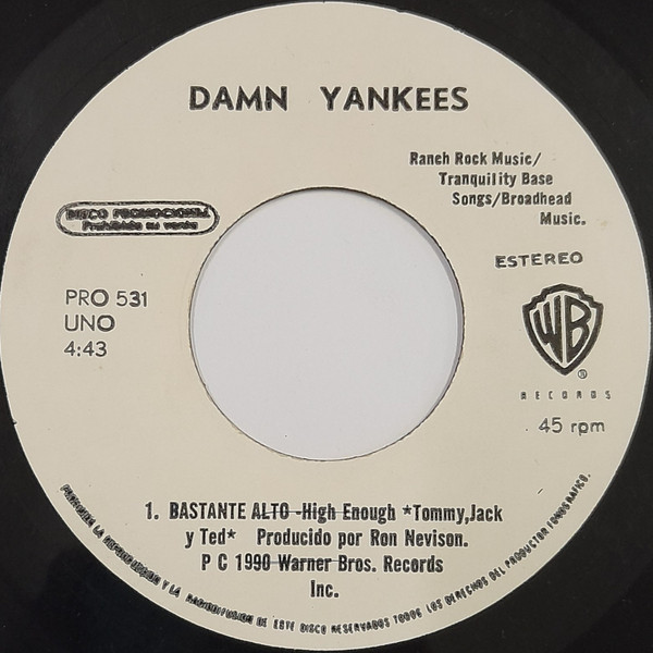 Damn Yankees Bastante Alto High Enough 1990 Vinyl Discogs 