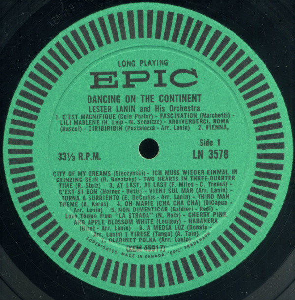 Lester Lanin And His Orchestra - Dancing On The Continent | Epic (LN 3578) - 3