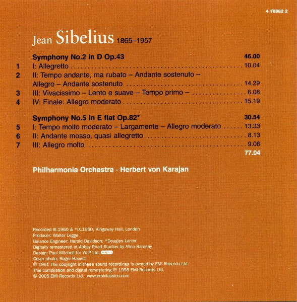 last ned album Sibelius Philharmonia Orchestra, Herbert Von Karajan - Symphonies 2 5