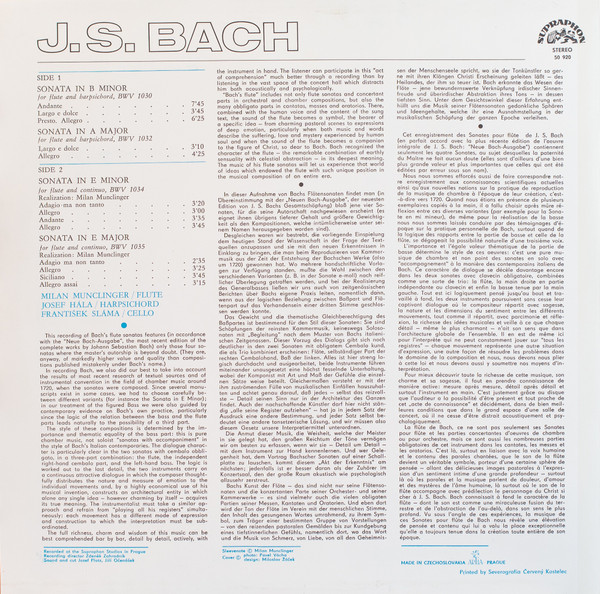 ladda ner album JS Bach, Milan Munclinger, Josef Hála, František Sláma - Flute Sonatas