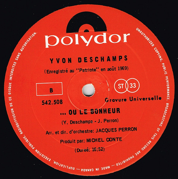 Yvon Deschamps - L'Argent... Ou Le Bonheur | Polydor (542.508) - 5