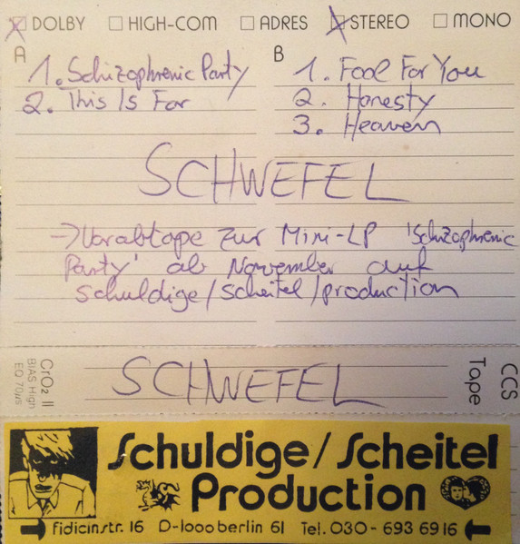 Schwefel – Schizophrenic Party (1986, Cassette) - Discogs
