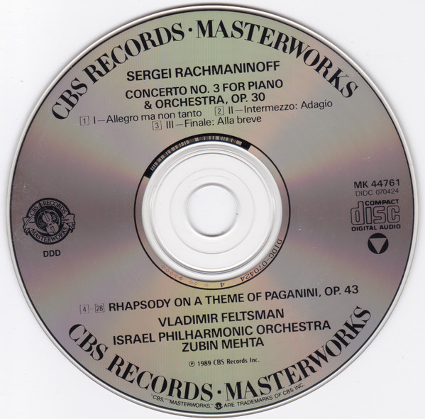 baixar álbum Rachmaninoff, Vladimir Feltsman, Zubin Mehta, Israel Philharmonic Orchestra - Piano Concerto No 3 Rhapsody On A Theme Of Paganini