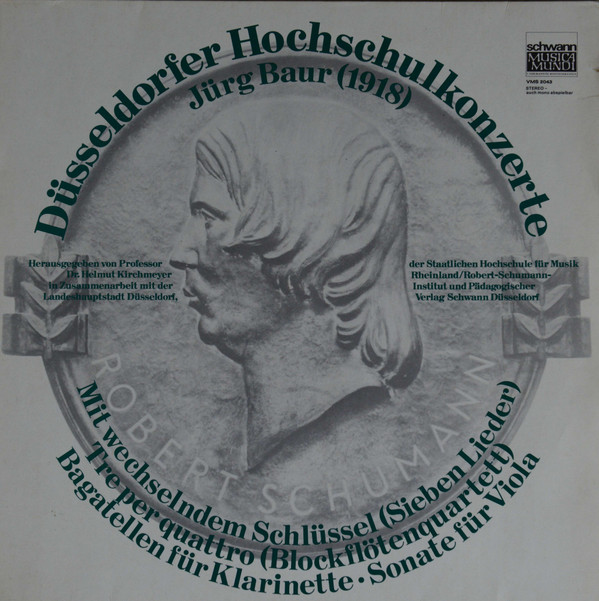 descargar álbum Jürg Baur - Düsseldorfer Hochschulkonzerte Mit Wechselndem Schlüssel Sieben Lieder Tre Per Quattro Blockflötenquartett Bagatellen Für Klarinette Sonate Für Viola