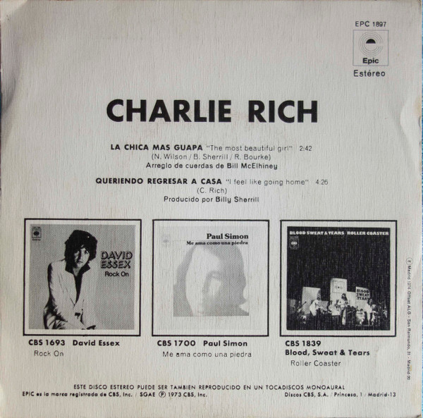 descargar álbum Charlie Rich - La Chica Más Guapa The Most Beautiful Girl