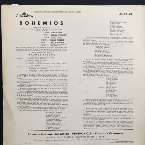 Album herunterladen J Perrin M Palacios Amadeo Vives Principales Interpretes Toñy Rosado, Teresa Berganza, Manuel Ausensi y Carlos Munguia Coros Cantores de Madrid y Gran Orquesta Sinfónica Director Ataulfo Argenta - Bohemios