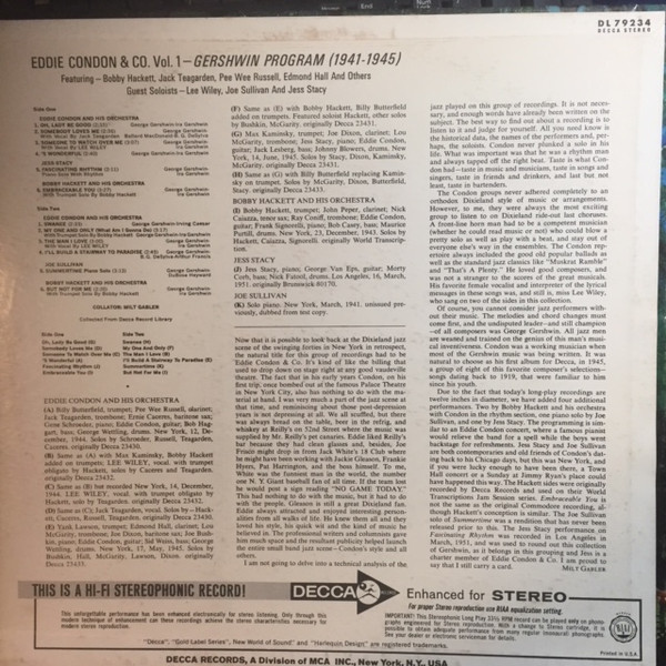 descargar álbum Eddie Condon & Co - Gershwin Program Vol 1 1941 1945