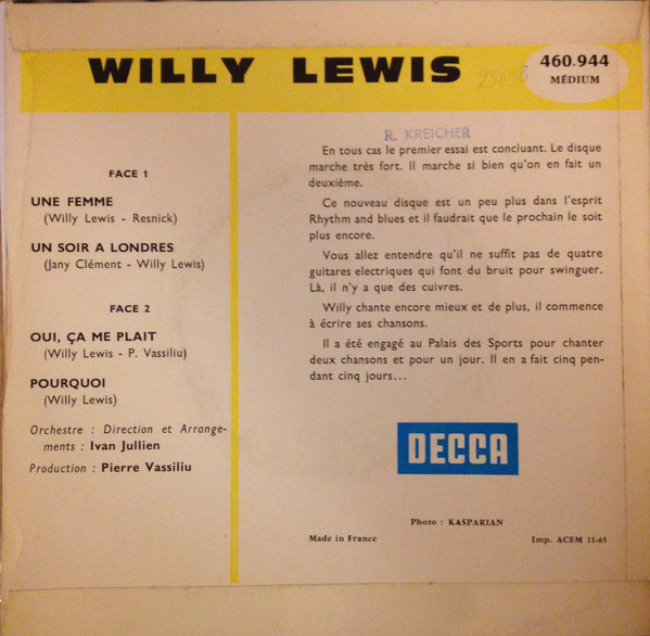 télécharger l'album Willy Lewis - Une Femme
