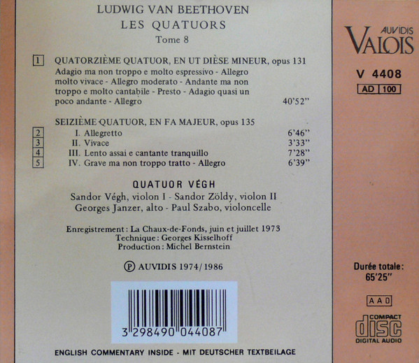 baixar álbum Beethoven Quatuor Végh - Quatuor N14 Opus 131 Quatuor N16 Opus 135