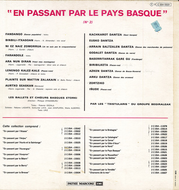 ladda ner album Les Ballets Et Choeurs BasquesEtorki Direction Philippe Oyhamburu, Les Txistularis Du Groupe Begiraleak - En Passant Par Le Pays Basque N2