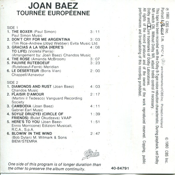 descargar álbum Joan Baez - Tournée Européene
