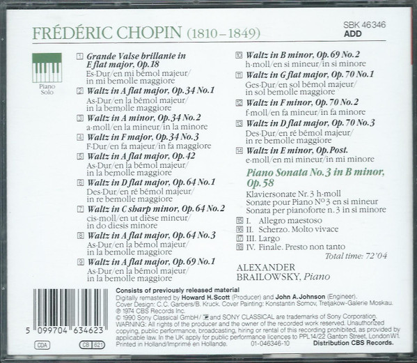 baixar álbum Chopin, Alexander Brailowsky - 14 Waltzes Piano Sonata No 3