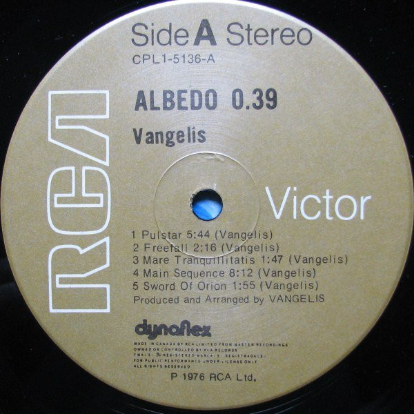 Vangelis - Albedo 0.39 [Vinyl] | RCA Victor (CPL1-5136) - 3