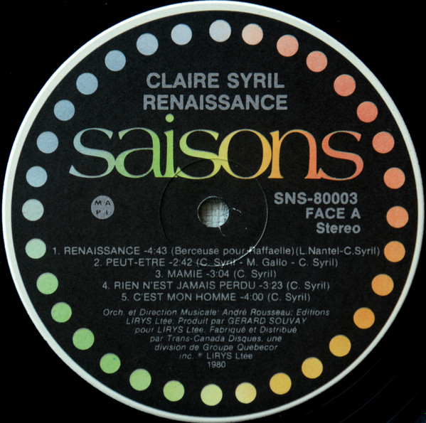 Claire Syril - Renaissance | Saisons (SNS 80003) - 3