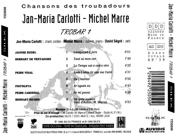 télécharger l'album JanMaria Carlotti Michel Marre - Trobar 1