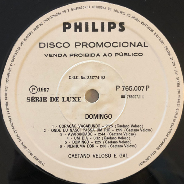 Gal E Caetano Veloso – Domingo (1967, Vinyl) - Discogs