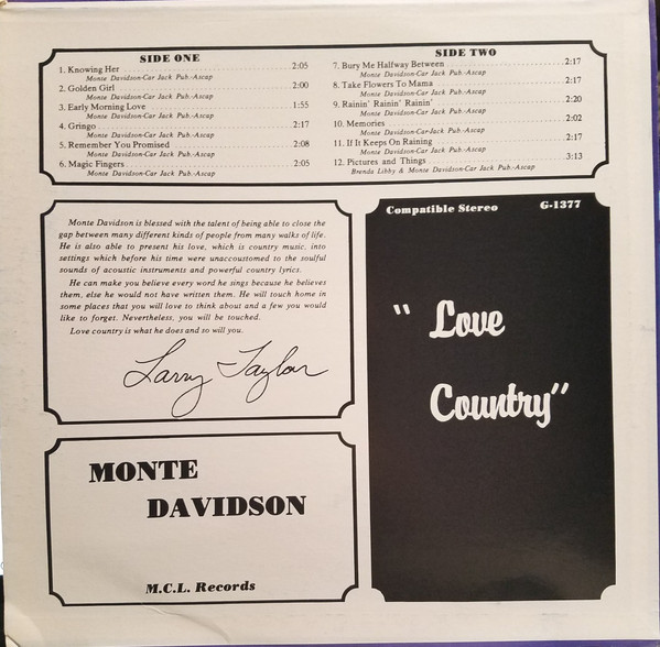 télécharger l'album Monte Davidson - Love Country