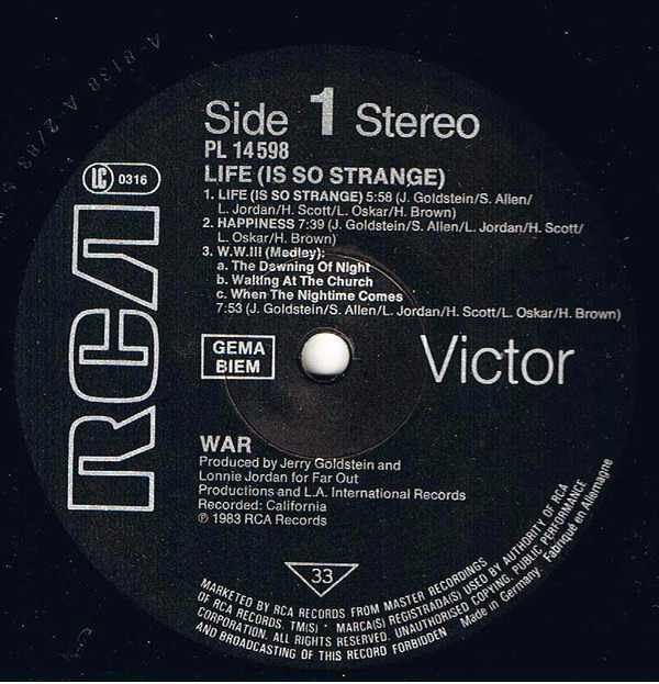 War - Life (Is So Strange) | RCA Victor (PL 14598) - 3