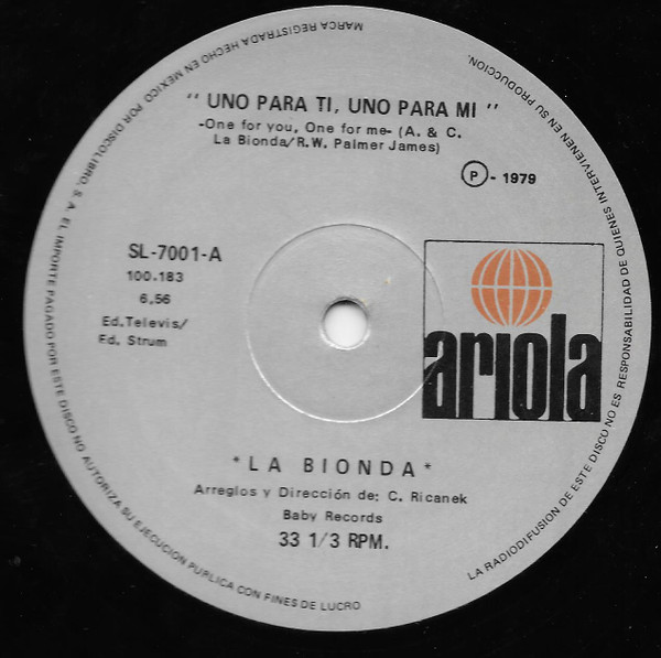 lataa albumi La Bionda - Uno Para Ti Uno Para Mi One For Me One for You