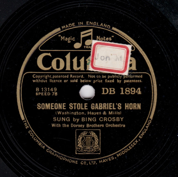 BING CROSBY (ビング・クロスビー) / SOMEONE STOLE GABRIEL’S HORN/THE LAST ROUND UP (Columbia D.B.1894)　SP盤　78RPM　 JAZZ 《英》