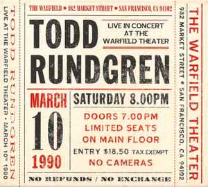 Todd Rundgren - Live At The Warfield – 10th March 1990 album cover