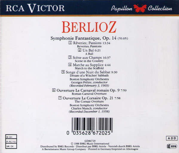 ladda ner album Berlioz, Boston Symphony Orchestra, Georges Prêtre, Charles Munch - Symphonie Fantastique Ouvertures Le Corsaire Le Carnaval Romain