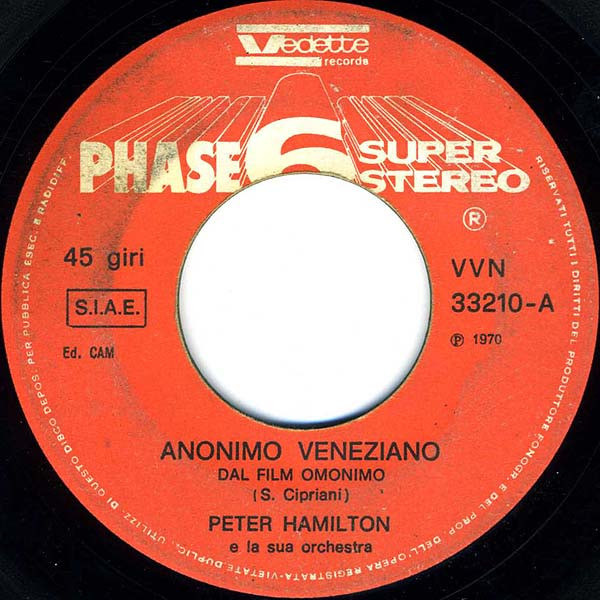 Album herunterladen Peter Hamilton E La Sua Orchestra - Anonimo Veneziano Tema DAmore Adelaide