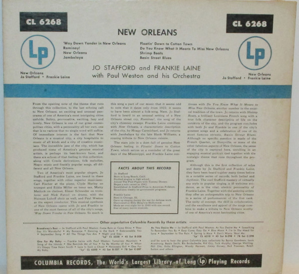 lataa albumi Jo Stafford, Frankie Laine, Paul Weston And His Orchestra - A Musical Portrait Of New Orleans