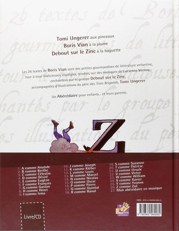 last ned album Tomi Ungerer, Boris Vian Interprété Par Debout Sur Le Zinc - Abécédaire En 26 Chansonnettes