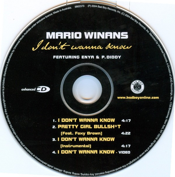 descargar álbum Mario Winans Featuring Enya & P Diddy - I Dont Wanna Know