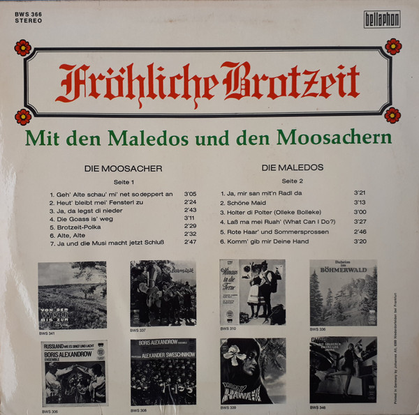 descargar álbum Die Moosacher, Die Maledos - Fröhliche Brotzeit Mit Den Maledos Und Den Moosacherm