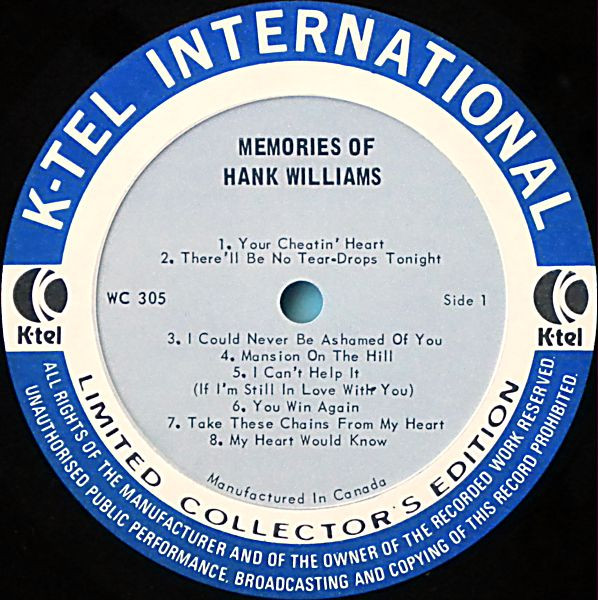 Hank Williams Sr. - Memories Of Hank Williams Sr. | K-Tel International (WC 305) - 5