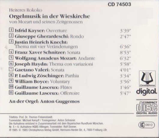 télécharger l'album Various - Heiteres Rokoko Orgelmusik In Der Wieskirche